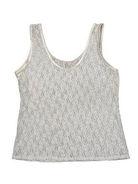 90s White Lace Trim Scoop Neck Tank Top Womens Cottagecore Stretch Sleeveless Vi